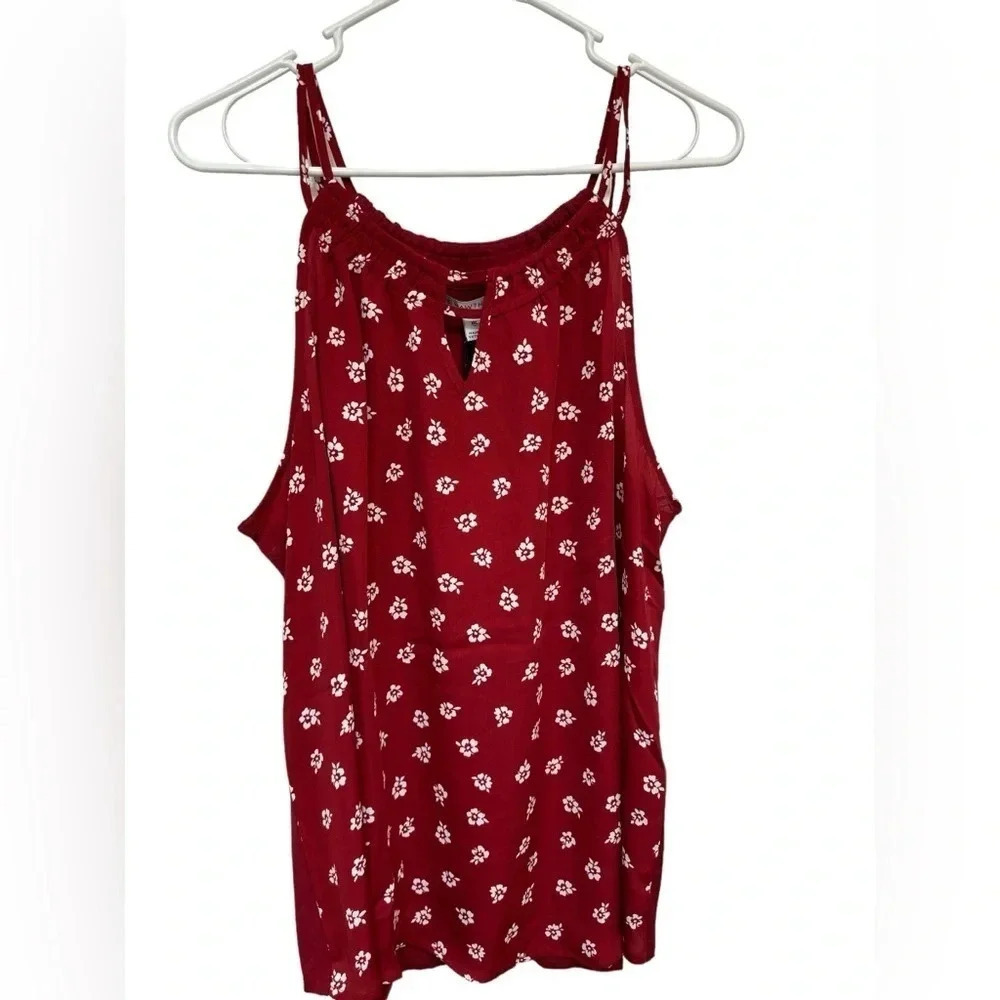 Market & Spruce Women's Red Floral Sleeveless Tank Blouse Top NWT